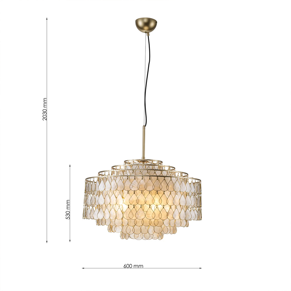 Люстра многоярусная с декором из натуральной морской ракушки Iridescent Light в Тюмени