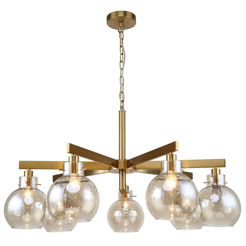 Люстра с плафонами коньячного цвета Carmella Globe Brass Латунь Коньяк Люстра с плафонами коньячного цвета Carmella Globe Brass Латунь Коньяк в Тюмени | Loft Concept