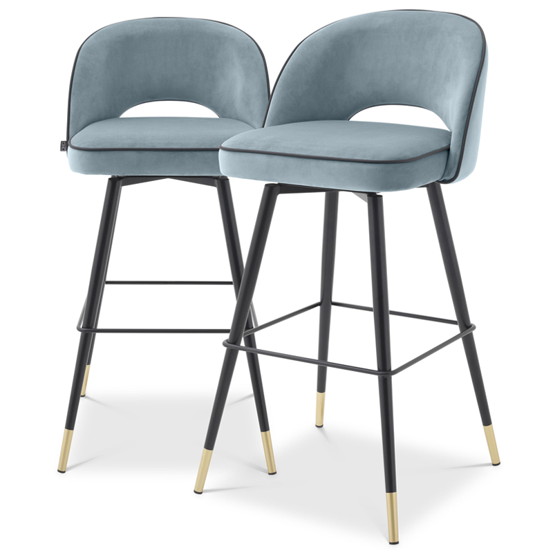 Комплект барных стульев Eichholtz Bar Stool Cliff set of 2 blue Черный Латунь Голубой пастельный Комплект барных стульев Eichholtz Bar Stool Cliff set of 2 blue Черный Латунь Голубой пастельный в Тюмени | Loft Concept