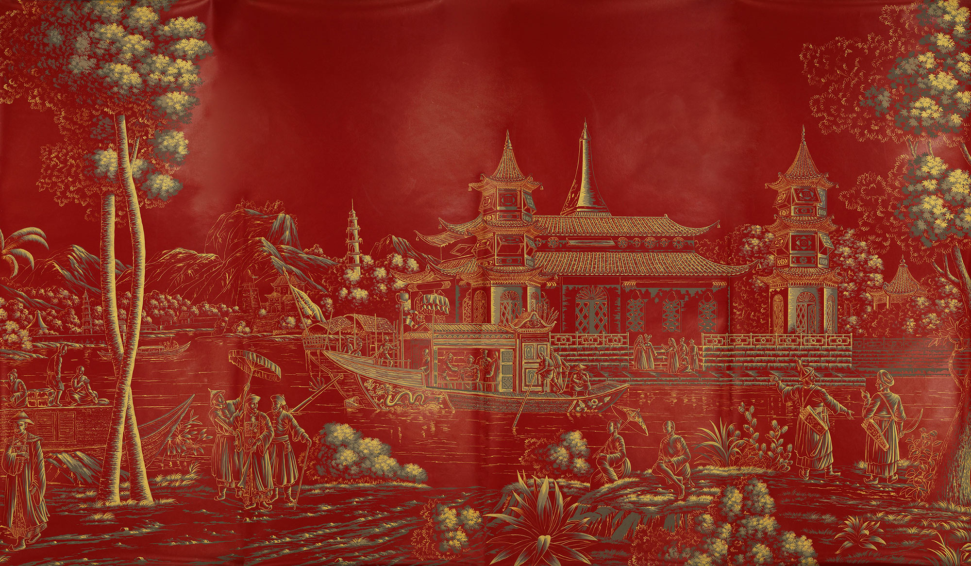 Обои ручная роспись Procession Chinoise Gold Outline on Scarlet Lady dyed paper with lacquered finish Обои ручная роспись Procession Chinoise Gold Outline on Scarlet Lady dyed paper with lacquered finish - постер Loft-Concept в Тюмени