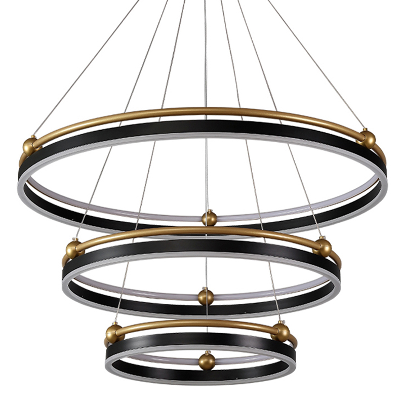 Люстра подвесная с тремя кольцами черного и золотого цвета Ring Horizontal Черный Белый Золотой Люстра подвесная с тремя кольцами черного и золотого цвета Ring Horizontal Черный Белый Золотой в Тюмени | Loft Concept