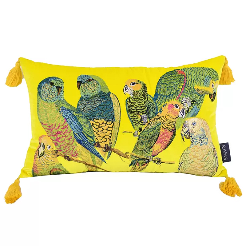 Декоративная подушка с вышивкой Embroidery Parrots Long Pillow Yellow Желтый Мульти Декоративная подушка с вышивкой Embroidery Parrots Long Pillow Yellow Желтый Мульти в Тюмени | Loft Concept