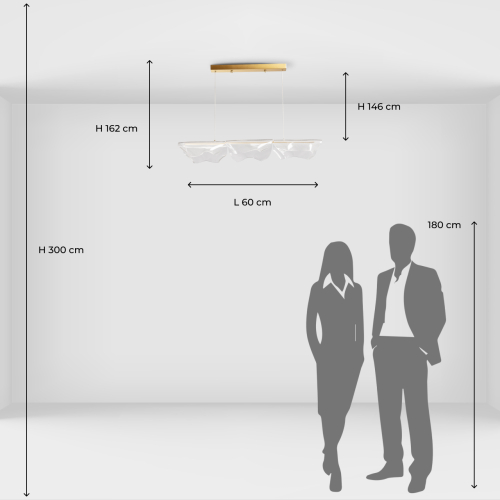 Люстра линейная с 3-мя белыми волнистыми плафонами Wave Line в Тюмени