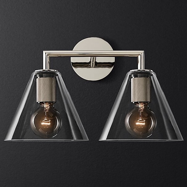Бра RH Utilitaire Funnel Shade Double Sconce Silver Прозрачное Стекло Никель Бра RH Utilitaire Funnel Shade Double Sconce Silver Прозрачное Стекло Никель в Тюмени | Loft Concept