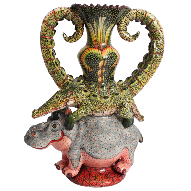 Ваза Бегемот и Крокодил Crocodile and Hippo Vase Серый Розовый Зеленый Ваза Бегемот и Крокодил Crocodile and Hippo Vase Серый Розовый Зеленый в Тюмени | Loft Concept
