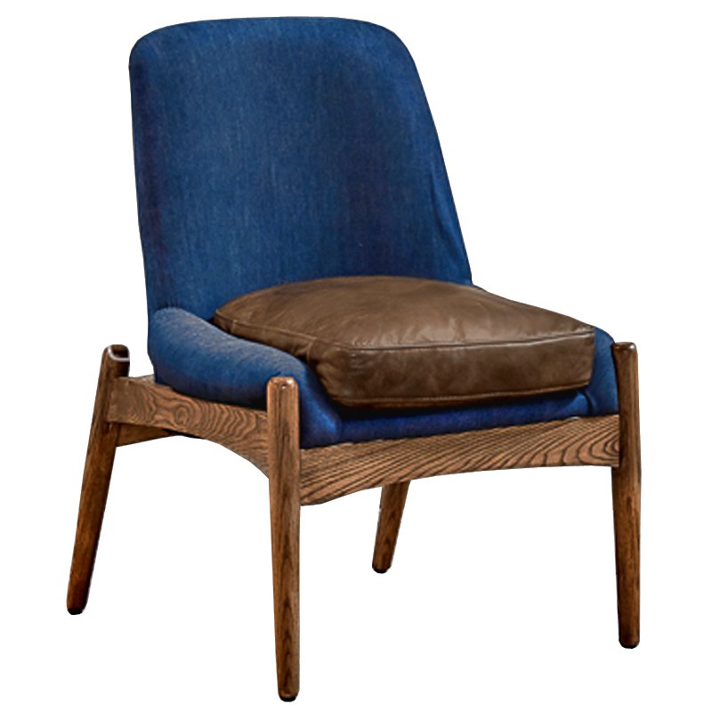 Кресло NAXOS CHAIR BLUE Leather and linen Синий Дерево Табак Кресло NAXOS CHAIR BLUE Leather and linen Синий Дерево Табак в Тюмени | Loft Concept