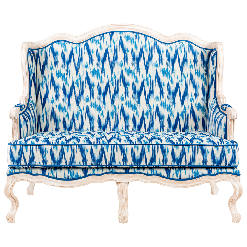 Двухместный диван с голубым узором Ikat Pattern Белый Голубой Двухместный диван с голубым узором Ikat Pattern Белый Голубой в Тюмени | Loft Concept