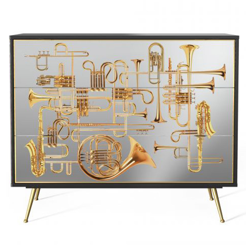 Комод Seletti Chest of Three Drawers Trumpets Латунь Черный Золотой Комод Seletti Chest of Three Drawers Trumpets Латунь Черный Золотой в Тюмени | Loft Concept