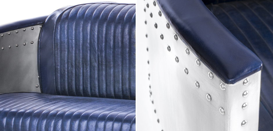 Диван Авиатор Sofa 2 seat синяя кожа Диван Авиатор Sofa 2 seat синяя кожа - Loft-Concept в Тюмени