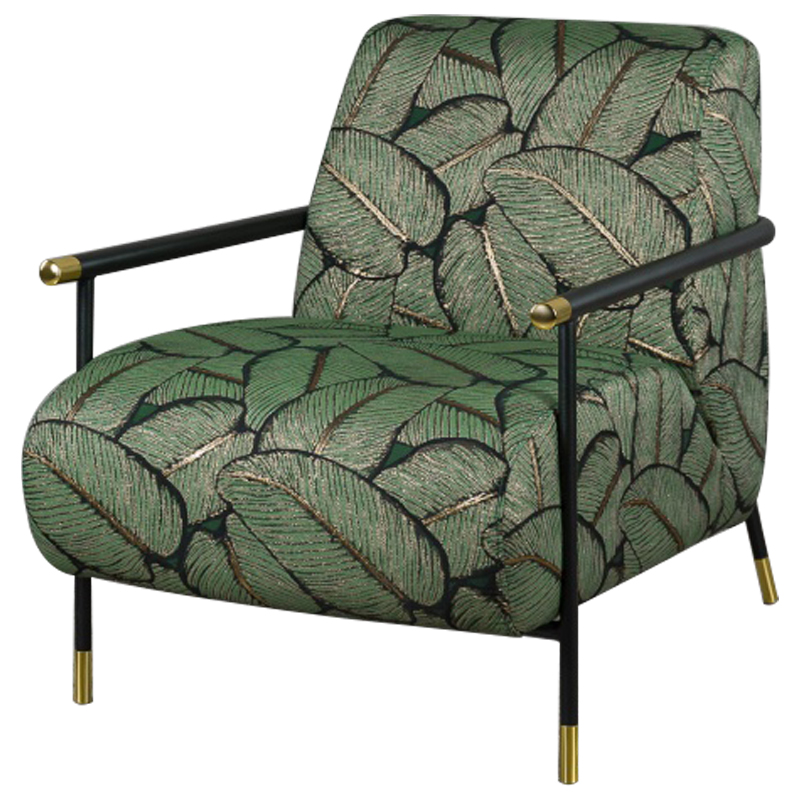 Кресло с Цветным принтом Листья Foliage Armchair Green Зеленый Черный Кресло с Цветным принтом Листья Foliage Armchair Green Зеленый Черный в Тюмени | Loft Concept