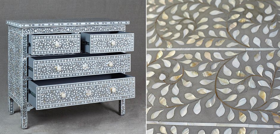 Комод инкрустация перламутром Inlaid Bone Grey Серый Комод инкрустация перламутром Inlaid Bone Grey Серый - Loft-Concept в Тюмени