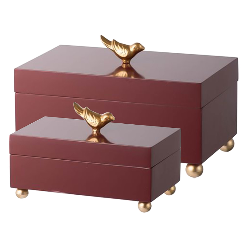 Комплект шкатулок Red Box Golden Birds Бургундский красный Золотой Комплект шкатулок Red Box Golden Birds Бургундский красный Золотой в Тюмени | Loft Concept