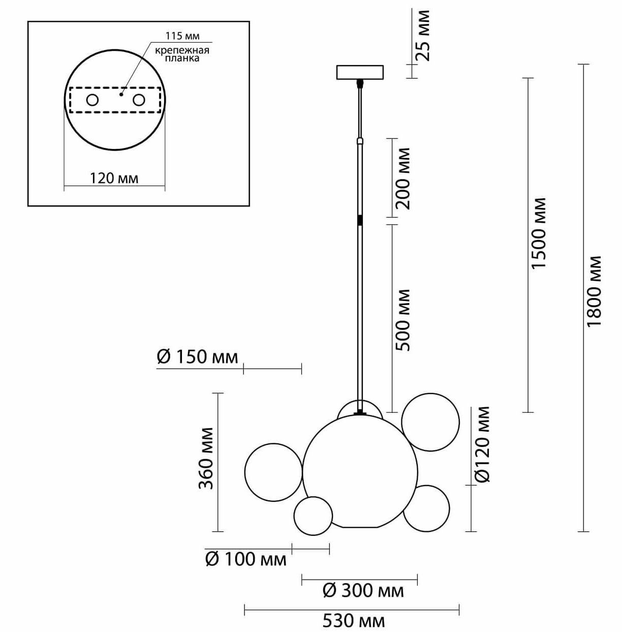 Подвесной светильник Transparent Bubble Pendant Gold 5 в Тюмени