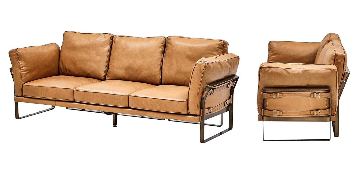 Диван кожаный Didier Beige Leather Sofa - фото №1