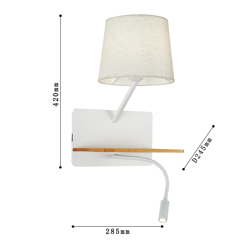 Бра с абажуром и гибким спотом Trumpet Wall White USB Бра с абажуром и гибким спотом Trumpet Wall White USB в Тюмени