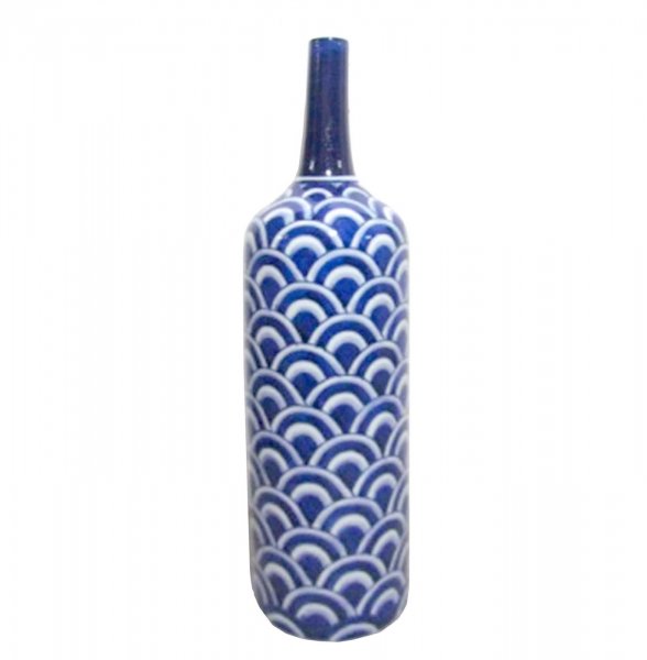 Ваза-бутылка blue & white ornament Scales Белый Синий Ваза-бутылка blue & white ornament Scales Белый Синий в Тюмени | Loft Concept