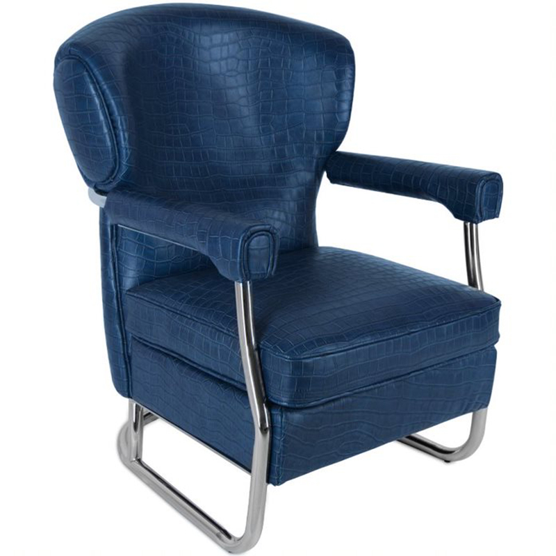 Кресло Eggert Armchair blue leather Синий Хром Кресло Eggert Armchair blue leather Синий Хром в Тюмени | Loft Concept