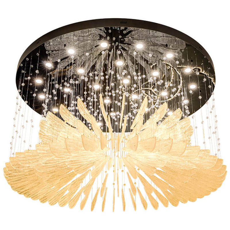 Большая круглая люстра с подвесками лепестки Gold Leaf Fall Light Chandelier Бронза Прозрачное Стекло Большая круглая люстра с подвесками лепестки Gold Leaf Fall Light Chandelier Бронза Прозрачное Стекло в Тюмени | Loft Concept