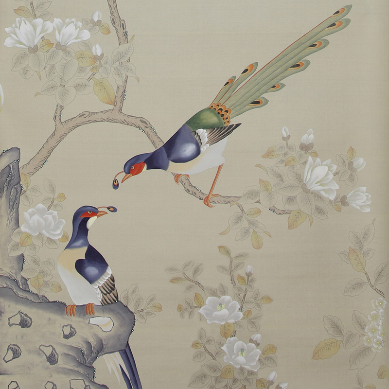 Обои ручная роспись Japanese Garden Special Colourway on Faint Gold metallic silk Обои ручная роспись Japanese Garden Special Colourway on Faint Gold metallic silk в Тюмени | Loft Concept