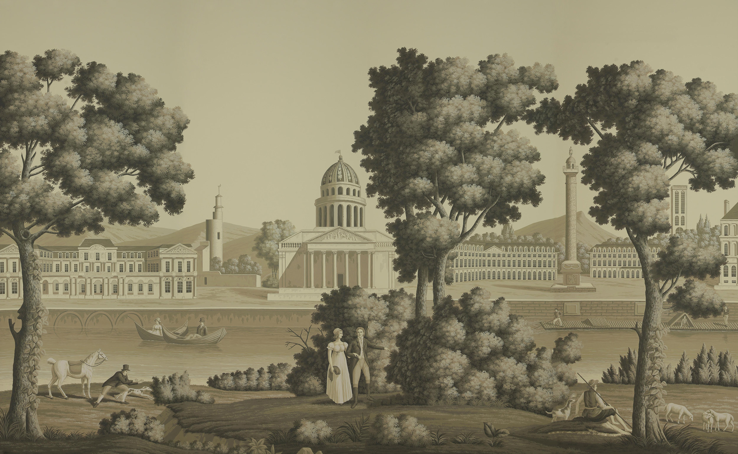 Обои ручная роспись Monuments of Paris Terre Foncée on scenic paper Обои ручная роспись Monuments of Paris Terre Foncée on scenic paper - постер Loft-Concept в Тюмени