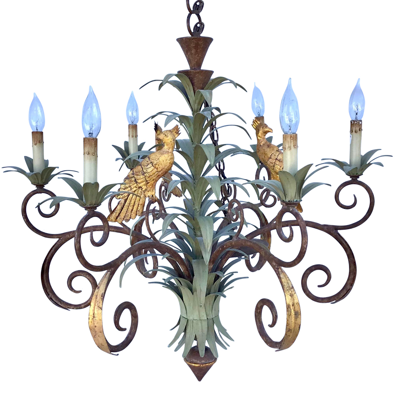 Люстра Дизайнерская Пальма с Попугаями Large Palm Leaf and Parrot Tole Chandelier Винтажное Темное Золото Зеленый Люстра Дизайнерская Пальма с Попугаями Large Palm Leaf and Parrot Tole Chandelier Винтажное Темное Золото Зеленый в Тюмени | Loft Concept