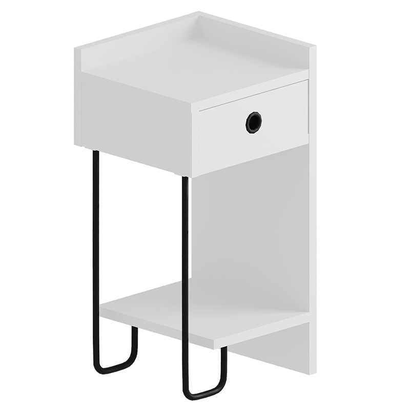Прикроватная тумба белого цвета с ящиком и открытой полкой SIRIUS NIGHTSTAND RIGHT MODULE WHITE Белый Черный Прикроватная тумба белого цвета с ящиком и открытой полкой SIRIUS NIGHTSTAND RIGHT MODULE WHITE Белый Черный в Тюмени | Loft Concept