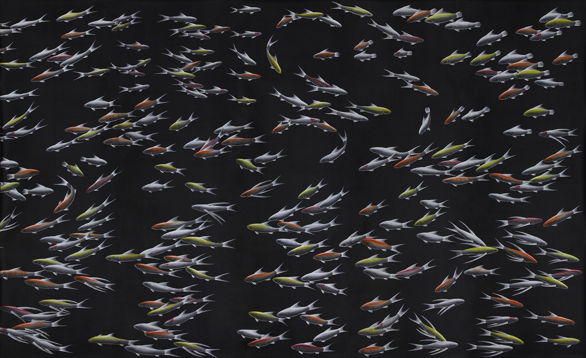 Обои ручная роспись Fishes Koi on Pitch dyed silk Обои ручная роспись Fishes Koi on Pitch dyed silk - постер Loft-Concept в Тюмени