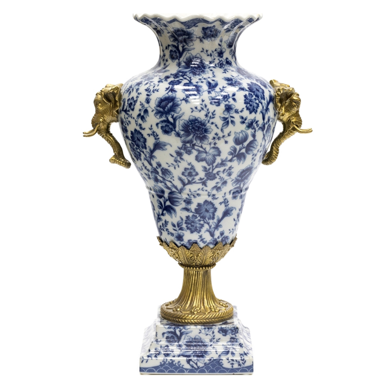 Ваза Bronze Elephant Heads Vase Бронза Белый Синий Ваза Bronze Elephant Heads Vase Бронза Белый Синий в Тюмени | Loft Concept