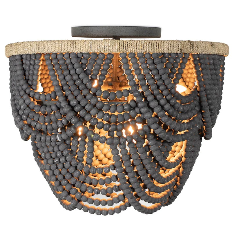 Круглый потолочный светильник с подвесками из круглых деревянных бусин Wooden Beads Black Ceiling Lamp Коричневый Черный Круглый потолочный светильник с подвесками из круглых деревянных бусин Wooden Beads Black Ceiling Lamp Коричневый Черный в Тюмени | Loft Concept