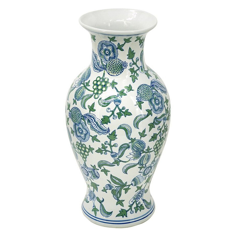 Ваза с зелено-голубым цветочным узором на белом фоне 47 см Blue & White Ornament Белый Синий Зеленый Ваза с зелено-голубым цветочным узором на белом фоне 47 см Blue & White Ornament Белый Синий Зеленый в Тюмени | Loft Concept