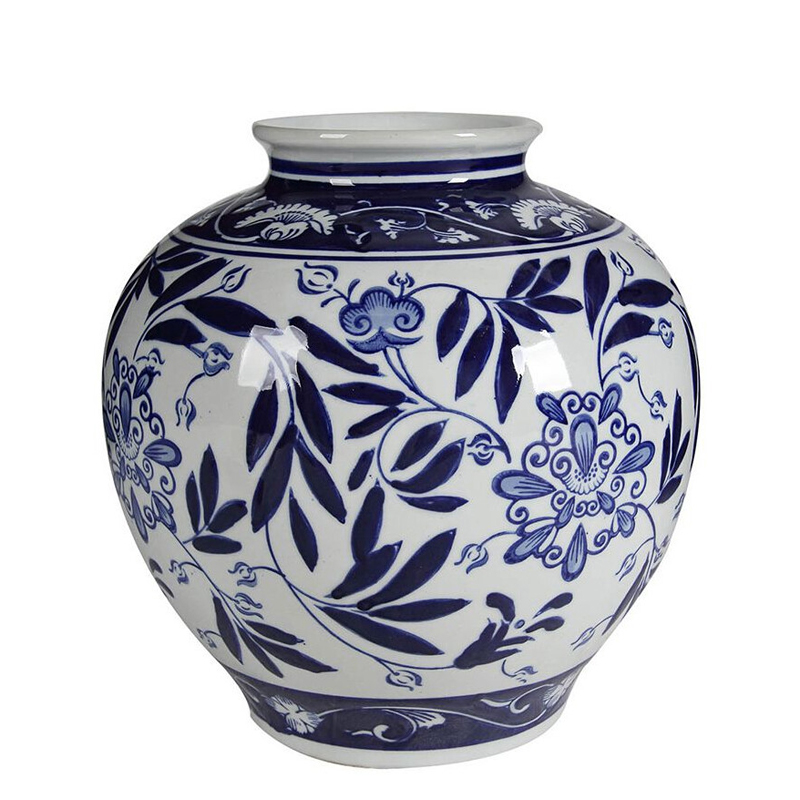 Ваза округлой формы с бело-синим цветочным орнаментом Blue & White Ornament  Белый Синий в Тюмени | Loft Concept 