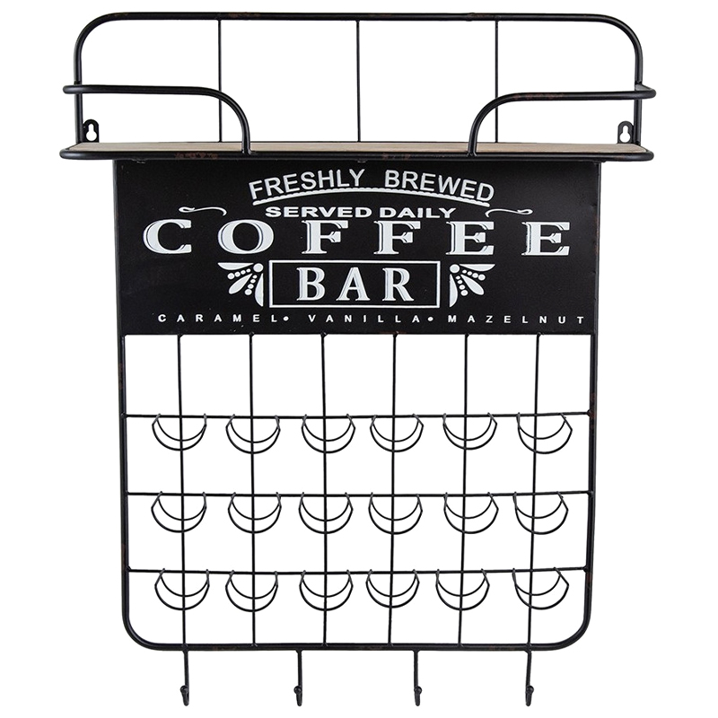 Настенная полка с крючками Coffee Bar Черный Бежевый Белый Настенная полка с крючками Coffee Bar Черный Бежевый Белый в Тюмени | Loft Concept