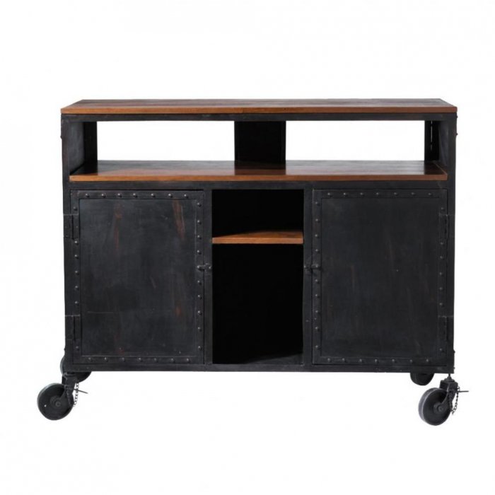 Комод в стиле Индастриал на колёсах Industrial Bar Oak Chest Черный Комод в стиле Индастриал на колёсах Industrial Bar Oak Chest Черный в Тюмени | Loft Concept