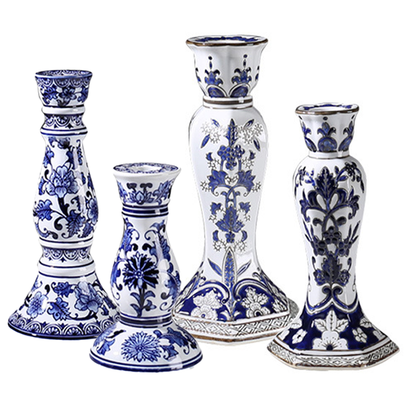Подсвечник BLUE & WHITE ORNAMENT Candlestick Белый Синий Подсвечник BLUE & WHITE ORNAMENT Candlestick Белый Синий в Тюмени | Loft Concept