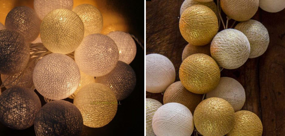 Гирлянда хлопковые фонарики Сotton Ball Gold Mix - Loft-Concept в Тюмени
