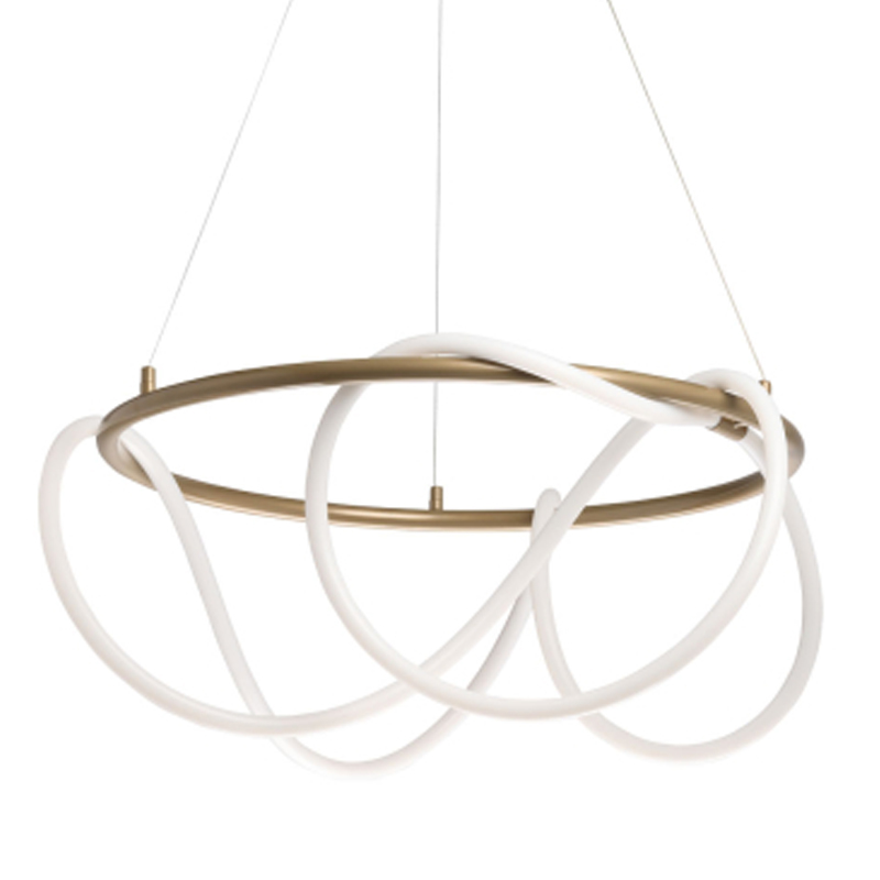 Люстра подвесная круглая золотого цвета с белыми изогнутыми световыми линиями Luke Lampco Tracer Lamp Белый Золотой в Тюмени | Loft Concept 