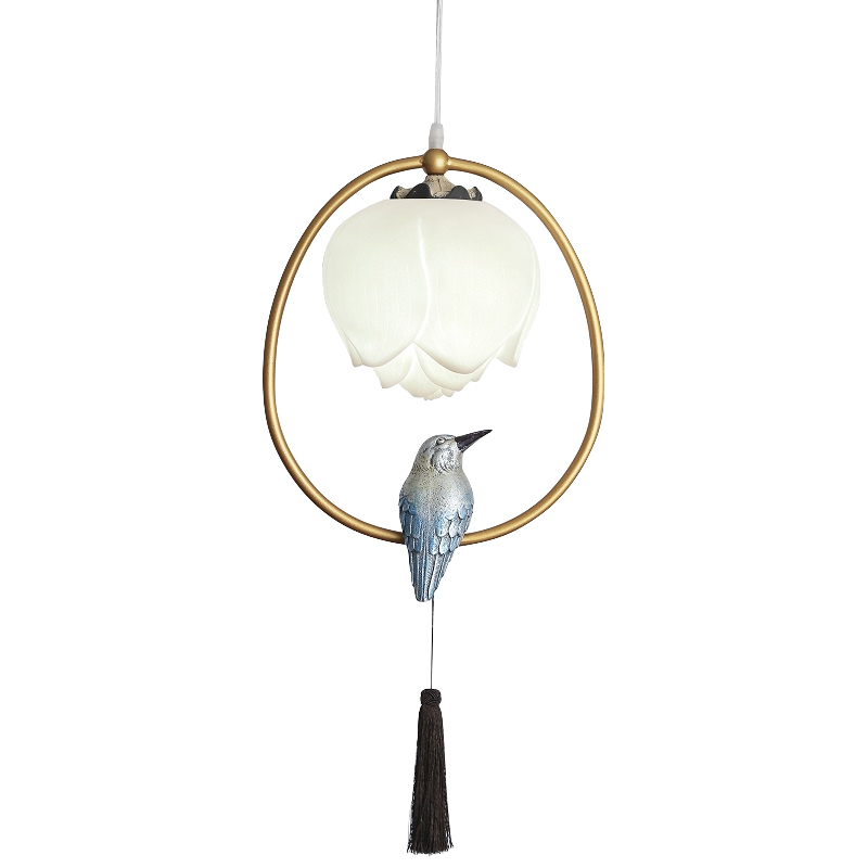 Подвесной светильник Blue Bird with Tassel Латунь Голубой Белый Розовый пастельный Подвесной светильник Blue Bird with Tassel Латунь Голубой Белый Розовый пастельный в Тюмени | Loft Concept