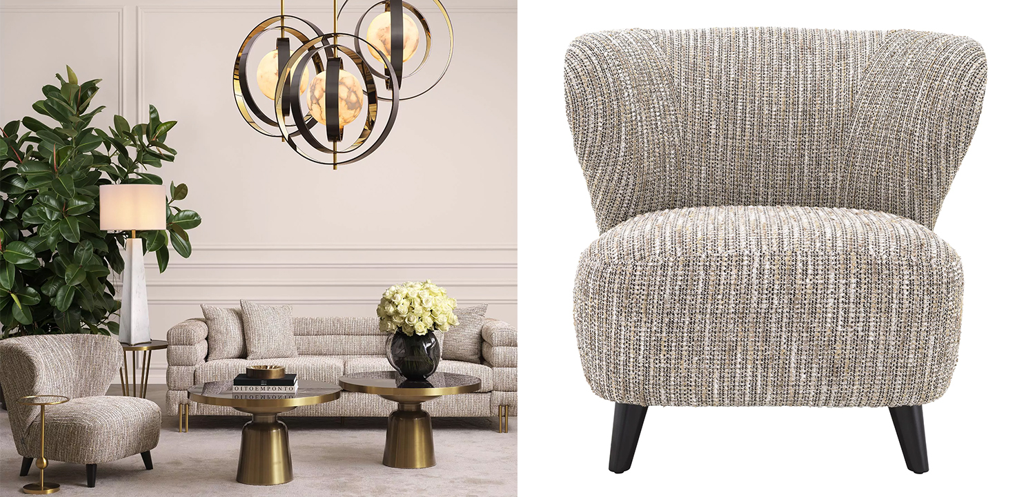 Кресло Eichholtz Chair Hydra Бежево-серый Черный - фото