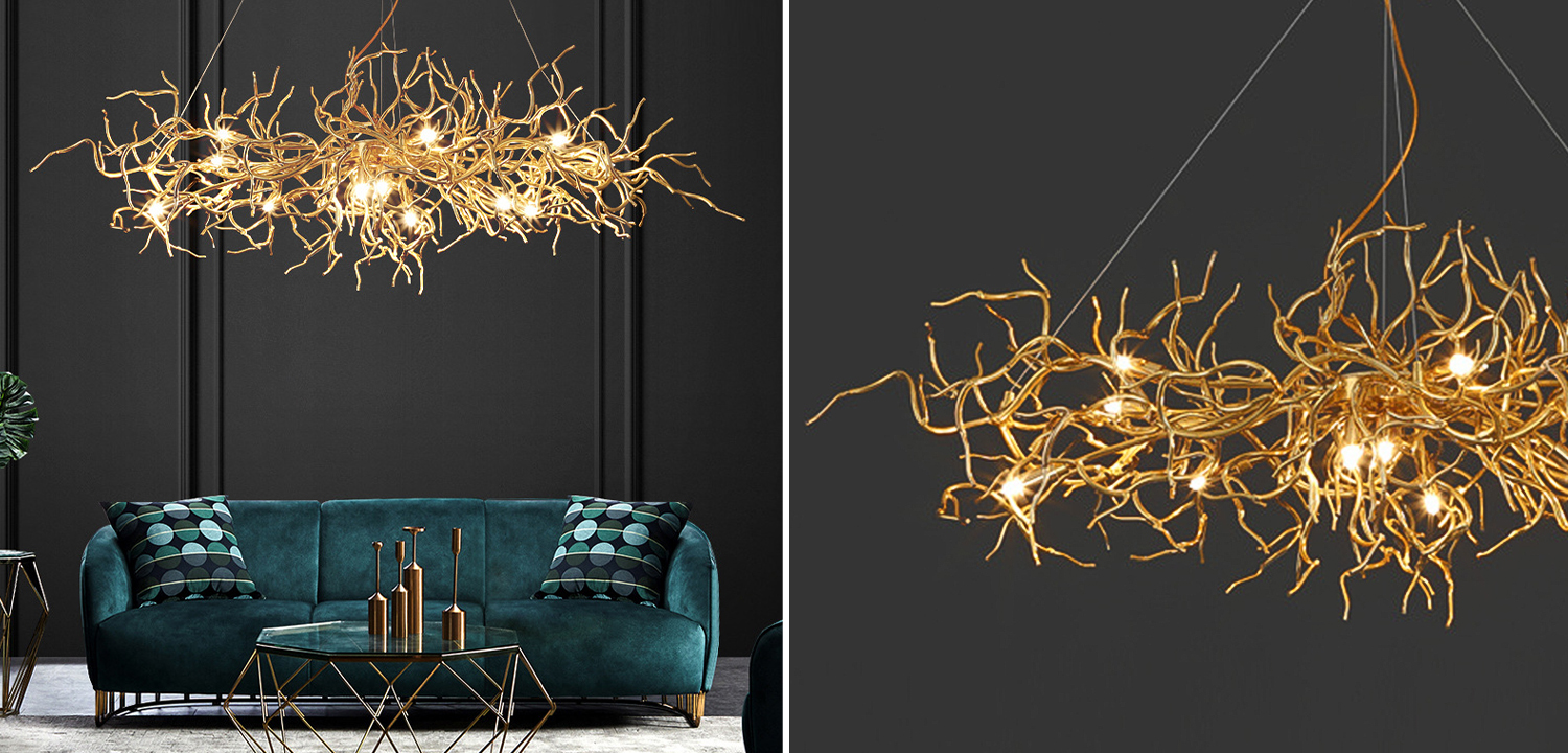 Люстра Felicite Long Gold Branches Chandelier - фото