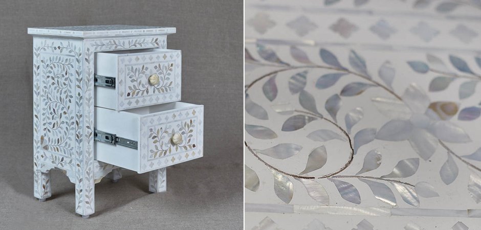 Тумба инкрустация перламутром Inlaid Bone White c 2 ящиками Тумба инкрустация перламутром Inlaid Bone White c 2 ящиками - Loft-Concept в Тюмени