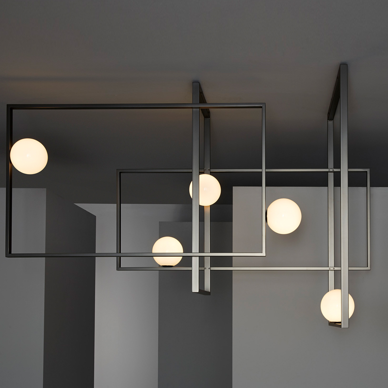 Люстра Mondrian Glass Venicem Ceiling Lamp graphite Белое матовое стекло Графит сатин Люстра Mondrian Glass Venicem Ceiling Lamp graphite Белое матовое стекло Графит сатин в Тюмени | Loft Concept
