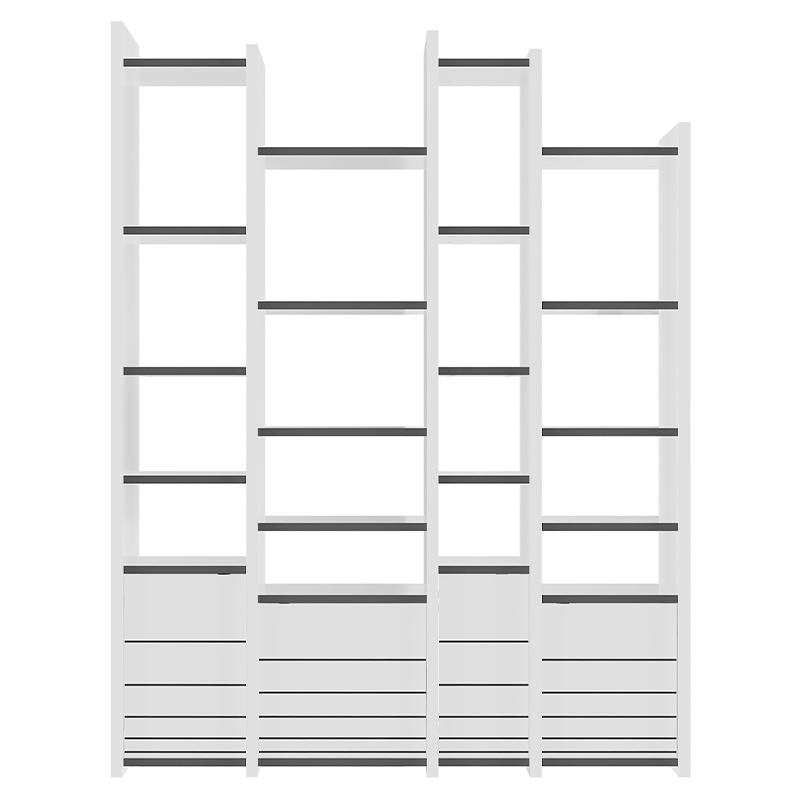 Стеллаж прямой ассиметричный с полками и 4-мя дверцами ARYA BOOKCASE WHITE Белый Серый Стеллаж прямой ассиметричный с полками и 4-мя дверцами ARYA BOOKCASE WHITE Белый Серый в Тюмени | Loft Concept