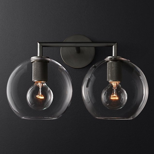 Бра RH Utilitaire Globe Shade Double Sconce Black Прозрачное Стекло Темная бронза Бра RH Utilitaire Globe Shade Double Sconce Black Прозрачное Стекло Темная бронза в Тюмени | Loft Concept