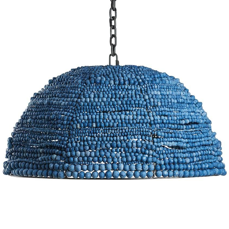 Люстра с плафоном в виде купола синяя Wooden Beads Chandelier Blue Синий Темный хром Люстра с плафоном в виде купола синяя Wooden Beads Chandelier Blue Синий Темный хром в Тюмени | Loft Concept