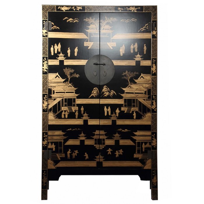 Китайский шкаф Black Gold Cabinet Low Черный Китайский шкаф Black Gold Cabinet Low Черный в Тюмени | Loft Concept