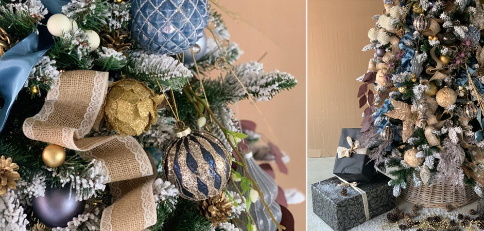 Дизайнерская Ель Голубой и Бежевый Декор Blue and Beige Decor - фото №3