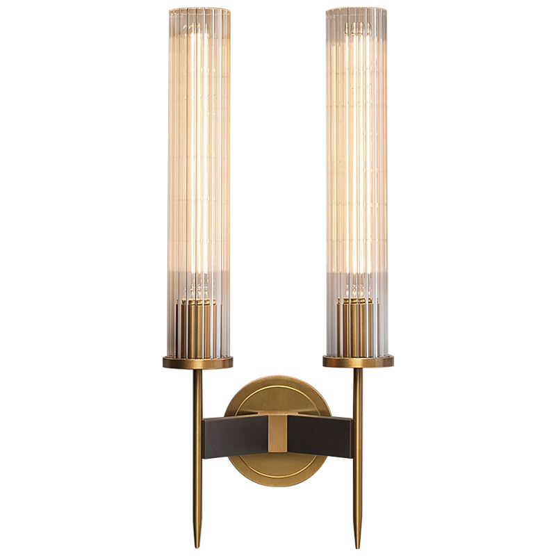 Бра Jonathan Browning ALOUETTE DOUBLE SCONCE Прозрачное Стекло Латунь Черный Бра Jonathan Browning ALOUETTE DOUBLE SCONCE Прозрачное Стекло Латунь Черный в Тюмени | Loft Concept