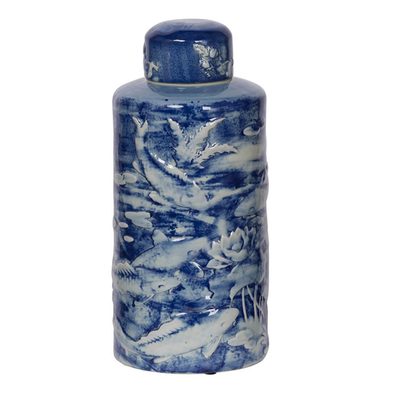 Ваза с крышкой Blue & White Fish Ornament Белый Синий в Тюмени | Loft Concept 