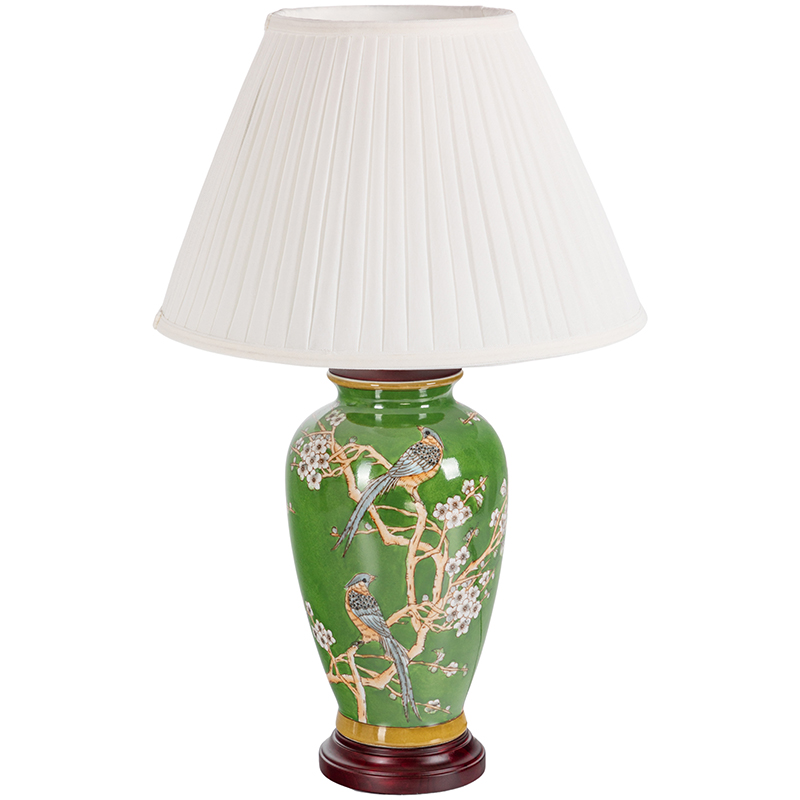 Настольная лампа с абажуром Birds Green Chinoiserie Lampshade Зеленый Белый Коричневый Настольная лампа с абажуром Birds Green Chinoiserie Lampshade Зеленый Белый Коричневый в Тюмени | Loft Concept
