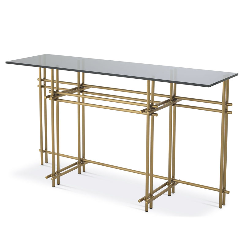 Консоль Eichholtz CONSOLE TABLE QUINN Латунь Стекло Смок Консоль Eichholtz CONSOLE TABLE QUINN Латунь Стекло Смок в Тюмени | Loft Concept
